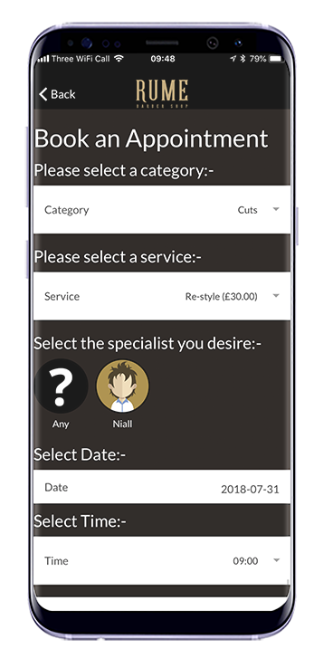 Booking couldn't be easier with our brand new app for Rume Barbers. Available to download for both iPhone and Android.